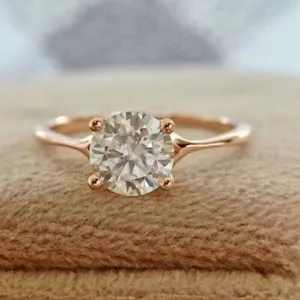 2 Karat runder Schliff simulierter Diamant Solitär Ehering in 14k rosévergoldet - Bild 1 von 5