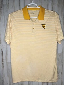 Nike Dri Fit Mens XL Yellow White Navy Blue Stripe West Virginia Golf Polo Shirt - Picture 1 of 11