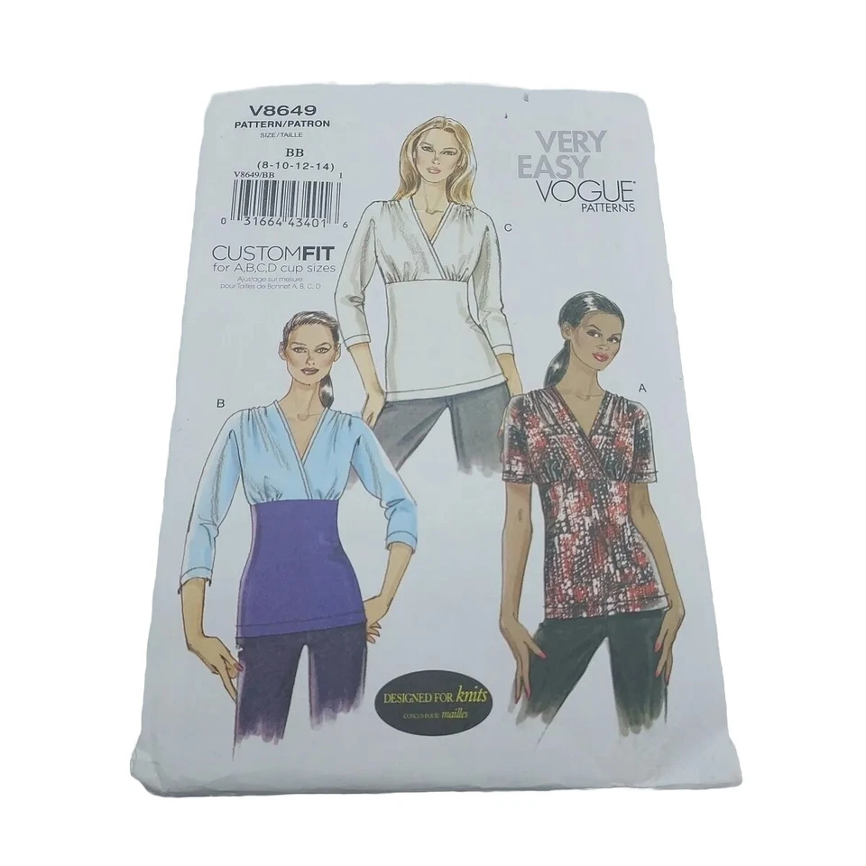 Vogue Sewing Pattern V8649 Misses Pullover Top Size 8-14 - Image 1 of 3