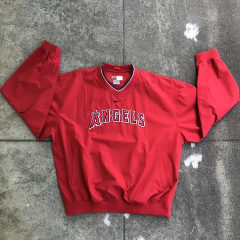VINTAGE NIKE ANAHEIM ANGELS WINDBREAKER JACKET LARGE PULLOVER SWEATSHIRT LA RED Cover