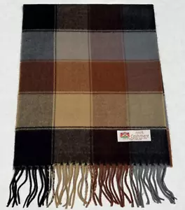 NEW 100% CASHMERE SCARF /WRAP MADE IN ENGLAND Plaid Black/Gray/Brown/Camel Soft - Picture 1 of 3