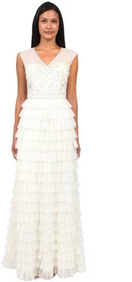 NWT SUE WONG Destination Wedding Dress Illusion Yoke tiered gown formal social 4 - Image 1 of 4