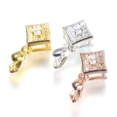 20pcs Brass Paved Cubic Zirconia Pinch Bails Rhombus Nickel Free Findings 19mm - Image 1 of 2