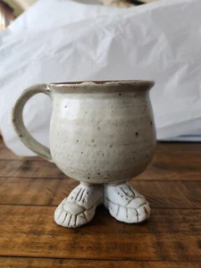 Vintage Clay Pottery Ceramic Coffee Mug Cup w/ Feet Footed Tennis Shoes/Sneakers - Picture 1 of 8