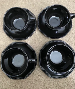 NEW Martha Stewart Everyday Set 4 Cups Black Coffee Cup & Saucers Portillo BlacK - Picture 1 of 5