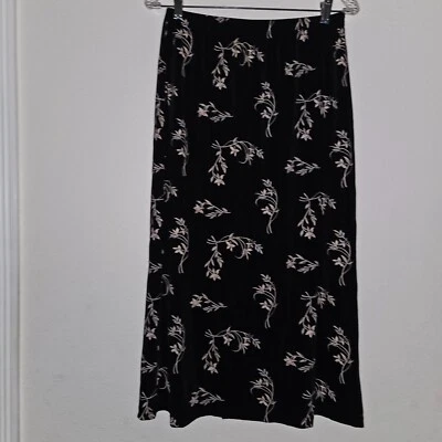 Falda Liz Baker Negra Bronceada Estampado Floral Resbaladiza Cintura Elástica Abertura PL Pequeña Grande Foto 1 de 4