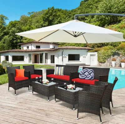 Juego de muebles de patio de ratán sofá de exterior seccional acolchado sofá mesa de mimbre Foto 1 de 4