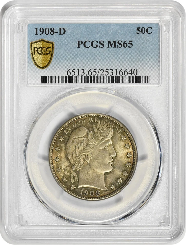 1908-D Barber Silver Half Dollar MS65 PCGS - Image 1 of 4