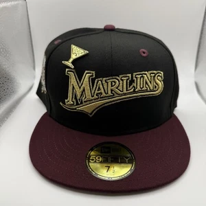 New Era 59FIFTY Florida Marlins 10th Anniversary Black/Burgundy Fitted Hat 7 1/2 - Picture 1 of 6