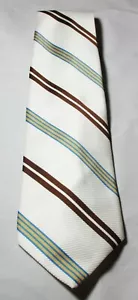 Corbata Vintage Para Hombre JOHN FREDERICS Blanco a Rayas UNIÓN Hecho en EE. UU. - Imagen 1 de 3