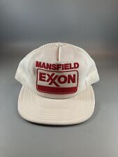Vintage Exxon Hat Snapback USA White Red Mansfield Gas Advertising Adjustable