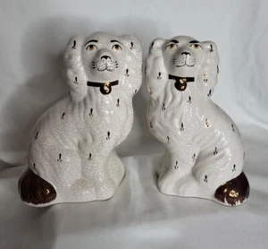 Pair of Vintage Staffordshire White Spaniel Mantle Dog 6.5"H Figurines  - Picture 1 of 3