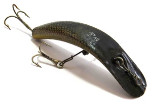 Helin Flatfish T4 Vintage Wood Diving Crankbait Fishing Lure, Orange Scale Black - Picture 1 of 11