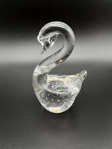 Pisapapeles vintage de vidrio artístico transparente Swan Bird con burbujas controladas 4" - Imagen 1 de 6