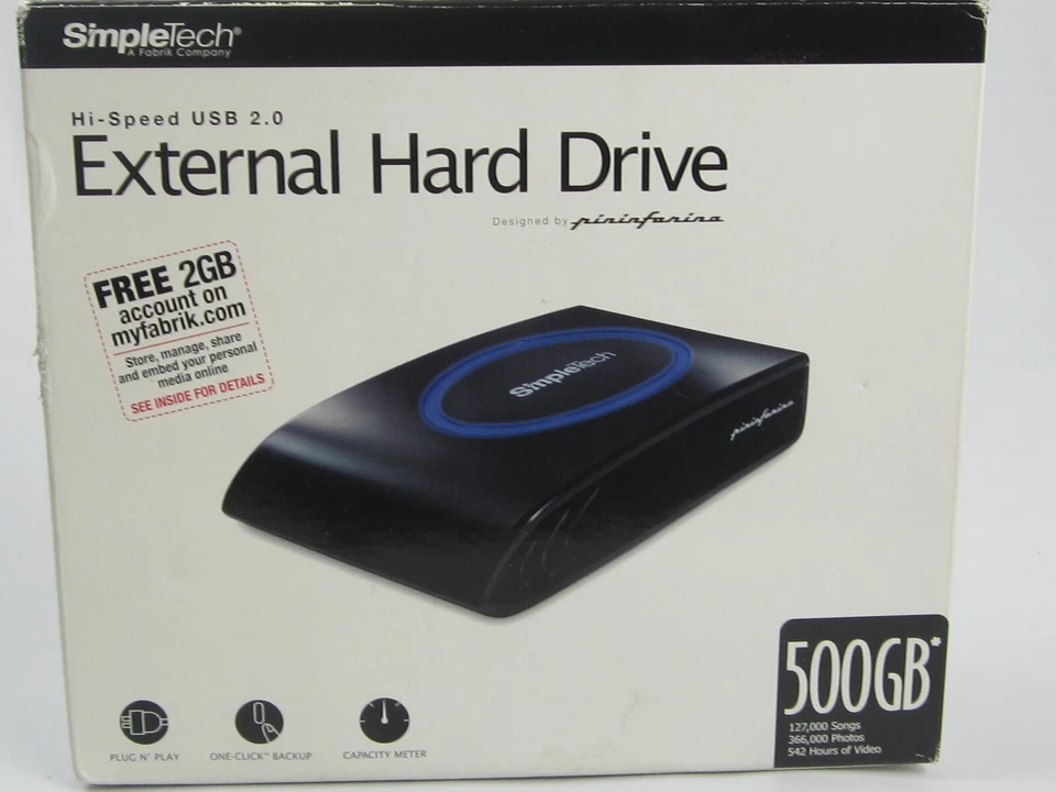 SimpleTech SimpleDrive  External Hard Drive 500GB USB 2.0 7200RPM HDD - Image 1 of 4