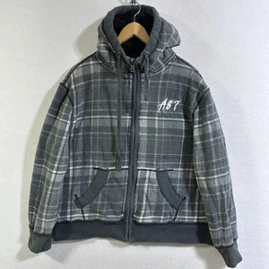 Vintage Y2K Aeropostale Sherpa Lined Plaid Hoodie L Skater Cyber Mall Goth AOP - Picture 1 of 10