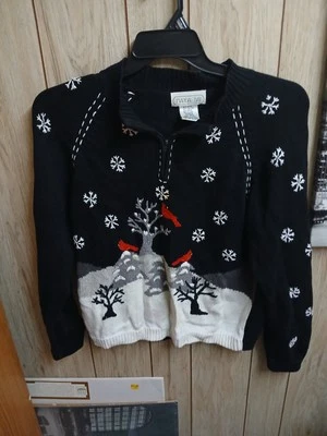 Mandal Bay Black Christmas Cardinal  Pullover Sweater Long Sleeve Size Small/pet - Image 1 of 4