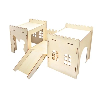 Hábitats de castillo escondite de conejito de madera para erizo chinchillas animal pequeño Foto 1 de 4