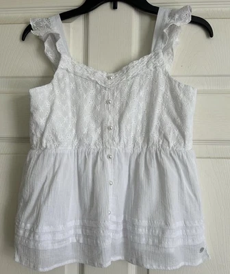 Top Justice Blanco Ojales Encaje Sin Mangas Niña Talla XL Volantes Perlas Foto 1 de 4