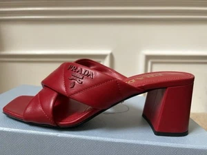 Prada Deserto 65mm Quilted Criss Cross Logo Slide Sandal 36.5 - Picture 1 of 7