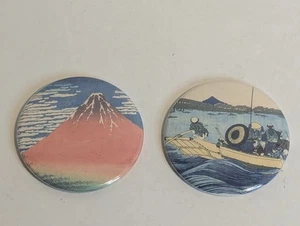 Katsushika Hokusai Ukiyo-e Japanese Art Buttons Magenet 2 Pcs Made In USA #C - Picture 1 of 5