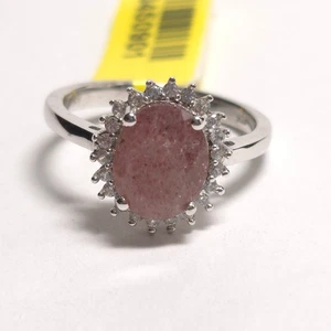 D'Joy Cherry Tanzurine & Zircon Halo Platinum Plated 925 Silver Ring Size 8 - Picture 1 of 14