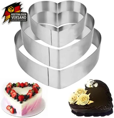 3 Stück Herzbackform,10/15 /20 Cm Backform Herz Set,Tortenring Kuchenform Edelst - Bild 1 von 4