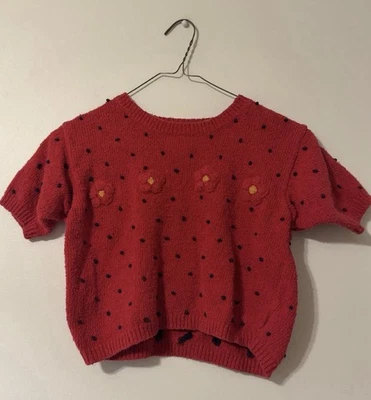 Suéter Tejido Algodón Rojo Vintage CARLISLE KIDS Juvenil XL Apliques Florales Lunares Foto 1 de 4