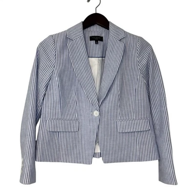 Talbots Seersucker Blazer Women's Size 4 Petite Blue White Striped Linen Blend - Image 1 of 4