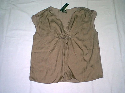 CLEARANCE!! ~ NEW $69 TALBOTS Brown Charmeuse V-Neck Popover Top Sz 8P,8 Petite - Image 1 of 3