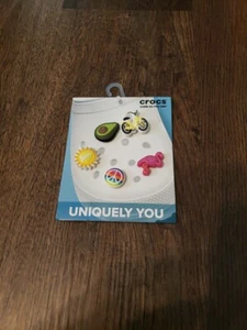 NEW Crocs Jibbitz Sunny Days Shoe Charm Set Of 5 Bike Flamingo Sun Peace Avocado - Picture 1 of 1