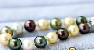 NATURAL7.5-8"10-11MM SOUTH SEA GENUINE WHITE GOLD BLACK ROUND PEARL BRACELET - Picture 1 of 2