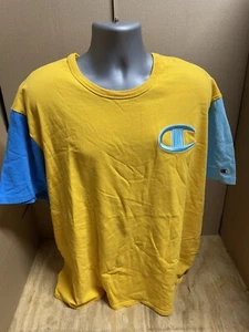 Champion Men's Heritage Colorblocked T-Shirt 2XL Citrus/blue "Stains" - Picture 1 of 9