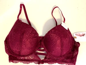 Women's Bra Size 36C Maroon Red Jessica Simpson Lace Full Figure Contour New - Picture 1 of 2
