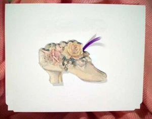 Shoe -Pop Up Card...Victorian Style with Glitter Feather Handmade -Design 809 - Picture 1 of 7