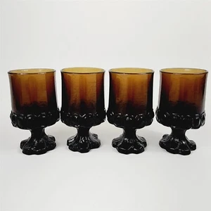 4 copas de jugo con patas marrón humo cristalería Tiffin Franciscan Madeira 4 7/8" - Imagen 1 de 8