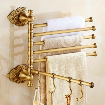 Bathroom Swivel Towel Bar with Hooks Wall Mounted 6 Arms Towel Rack Antique - Image 1 of 4