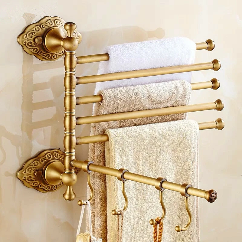 Bathroom Swivel Towel Bar with Hooks Wall Mounted 6 Arms Towel Rack Antique - Image 1 of 4