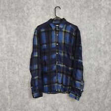Burberry Shirt Men's Large Wool Blend Check Lightweight Flannel Blue Long Sleeve