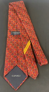 CANALI HERREN KRAWATTE ROT/GEOMETRISCH 100% Seta Soie Seide Seide Made In Italy - Bild 1 von 7