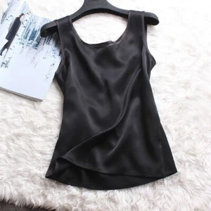 Women 100% Pure Silk Tank Sleeveless Top Knit Vest Singlet Blouse Soft Short New - Picture 1 of 16