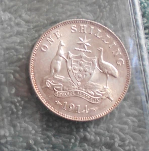 #BK.  QUALITY 1914  AUSTRALIAN STERLING SILVER SHILLING  COIN WITH CERTIFICATE - Picture 1 of 6