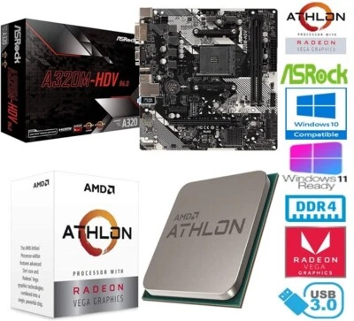AMD ATHLON 3000G BUNDLE - ASROCK A320M-HDV R4.0 - RADEON VEGA GRAPHIC - 16GB RAM - Image 1 of 4