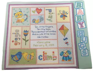 Dimensions Cross Stitch Pattern Chart Baby Hugs Patchwork Baby Birth Record Cat - Picture 1 of 5