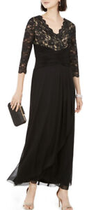 Women’s Formal Dress Size 14 JESSICA HOWARD Black 3/4 Sleeve Maxi Sheath Evening