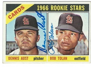 Autographed 1966 Topps Bobby Tolan & Dennis Aust St. Louis Cadinals card #179 - Picture 1 of 1