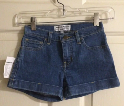 American Apparel  Kids Youth Sz 8 Girls Denim Shorts Cuff Hem, Zipper Fly NEW - Image 1 of 4