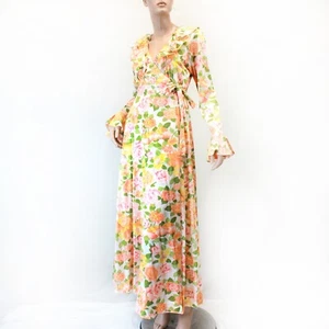 Vintage coquette nightgown robe peignoir floral fairy Hollywood Glam Medium 2 pc - Picture 1 of 13