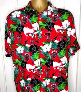 TEXAS TECH Hawaiian Shirt Red Raiders Men's Sz L Scarlet/Black w Tropical Colors - Picture 1 of 9
