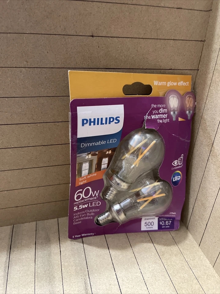 Philips 60-Watt Equivalent A15 Dimmable Candelabra Base LED Light Bulb (2 PACK) - Image 1 of 1